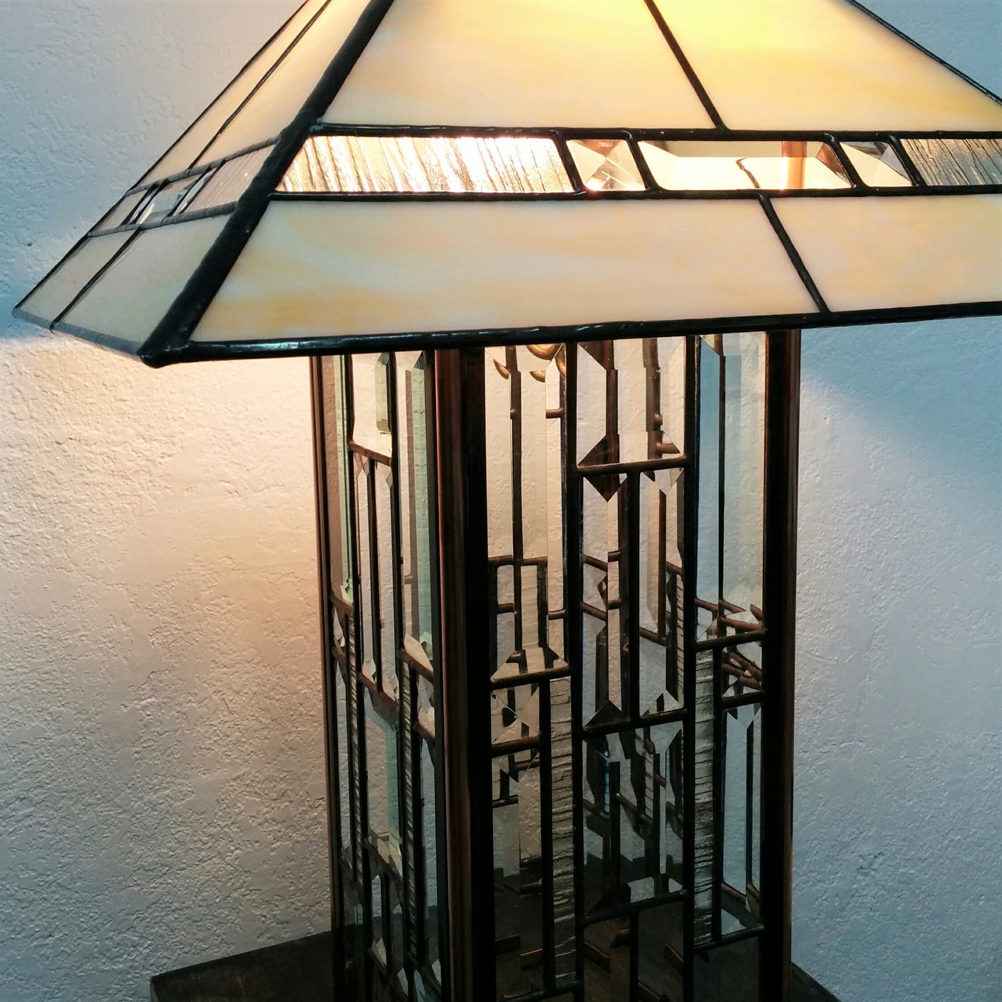 Beveled Glass and Copper Lamp