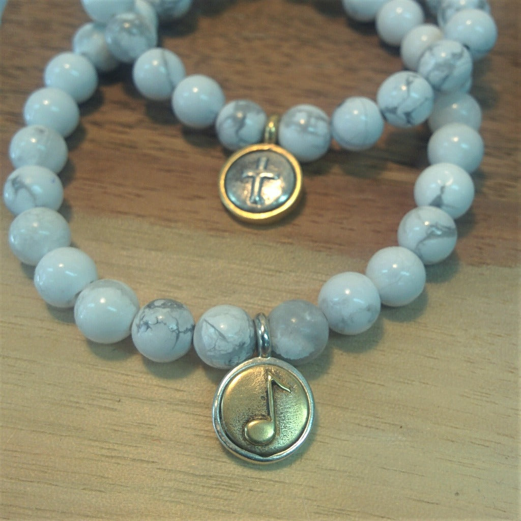 Howlite Bracelet with Bronze and Silver Charm