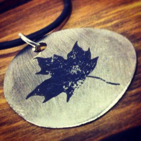 Etched-Steel Pendant - Maple Leaf