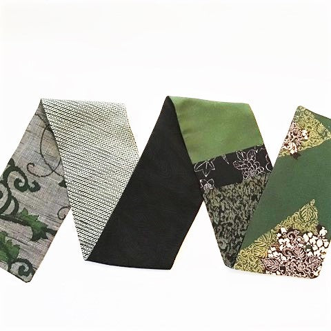 Silk Scarf - Mossy Green & Black (Shibori, Flowers, Leaves)