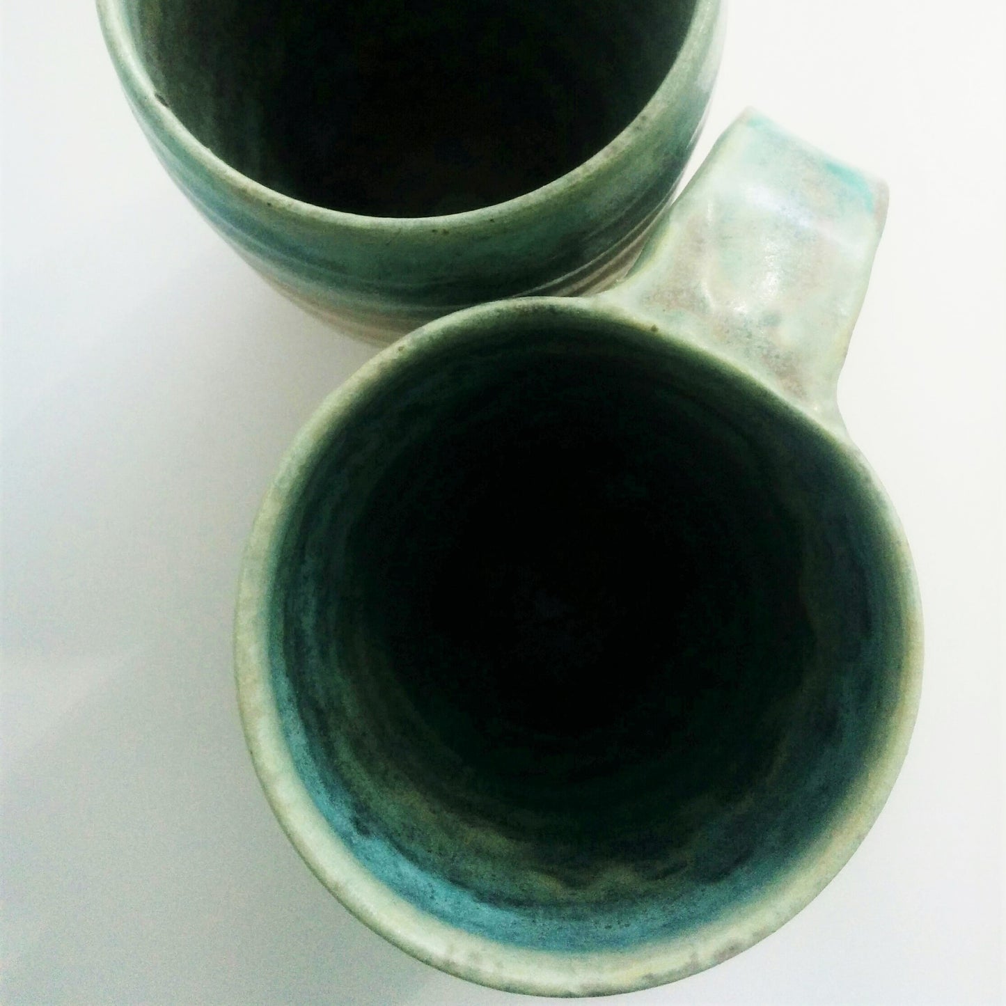 Pottery Mugs - Set of Two - Turquoise and Toast