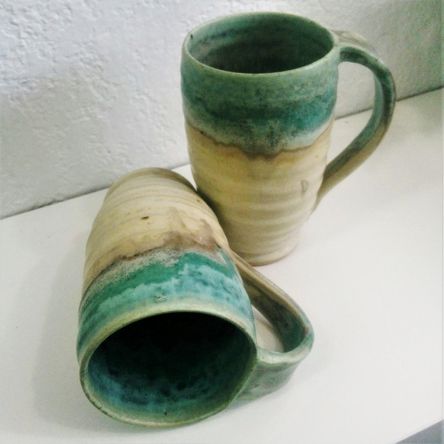 Pottery Mugs - Set of Two - Turquoise and Toast