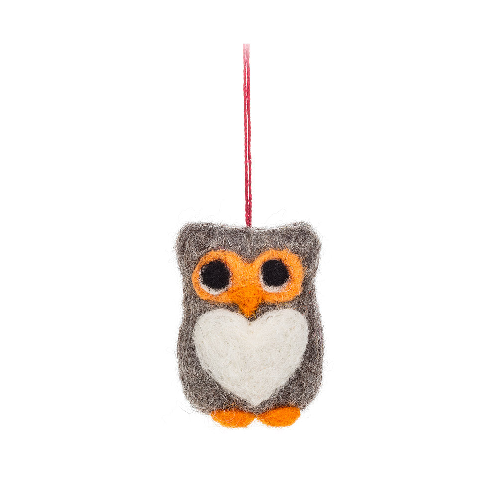 Felted Tree Ornament - Owl with Heart