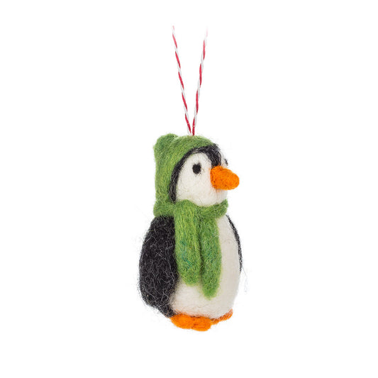 Felted Tree Ornament - Penguin with Hat