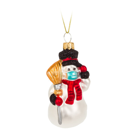 Glass Tree Ornament - Snowman in Mask