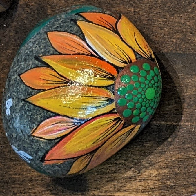 Handpainted Sunflower Rock (35) - medium