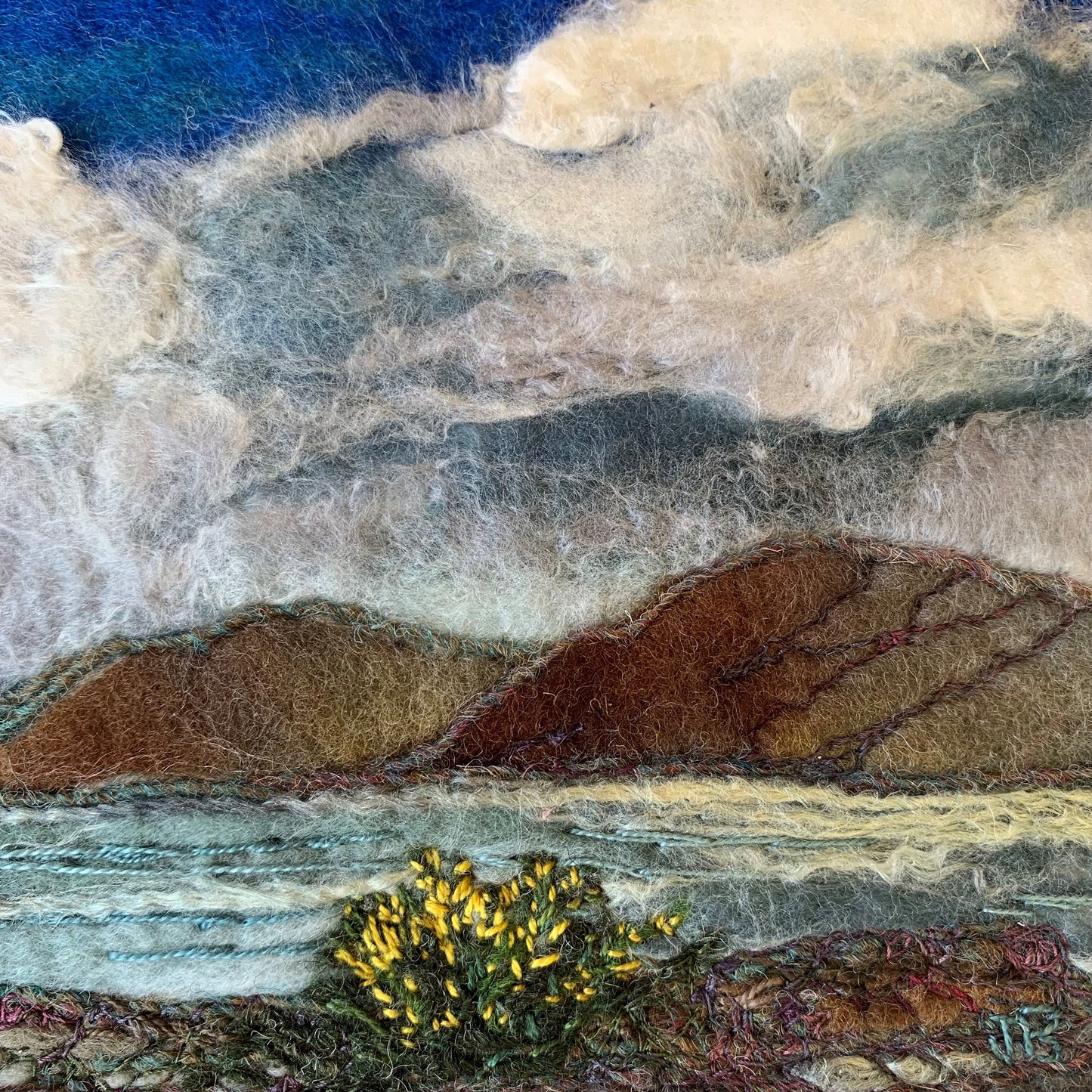 Original Felted Wool Landscape - THE YELLOW ON THE BROOM