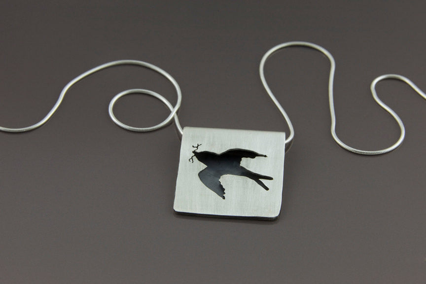 Folded Sterling Silver Barn Swallow Necklace