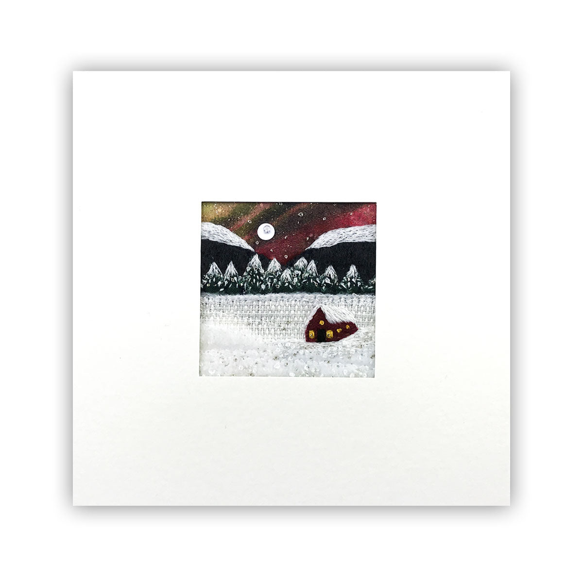 Note Card - Winter Fibre Art Card - Chalet