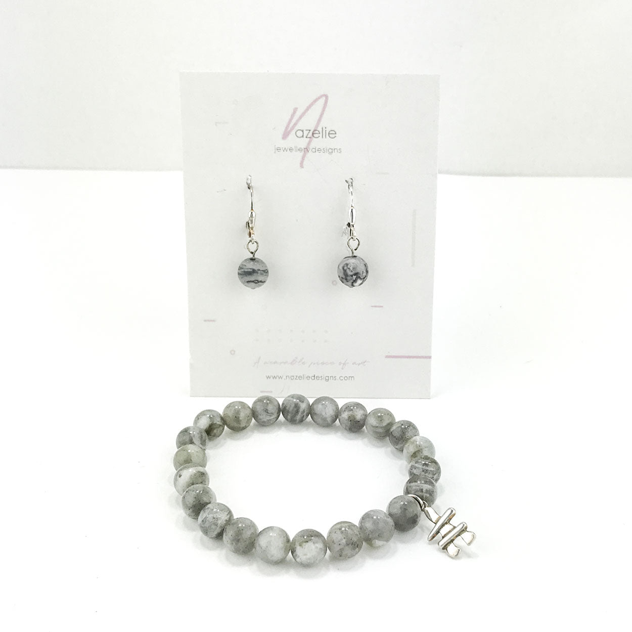Stone Bracelet - Grey Quartz with Sterling Silver Inukshuk Charm