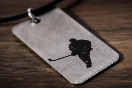 Etched-Steel Pendant - Hockey Player