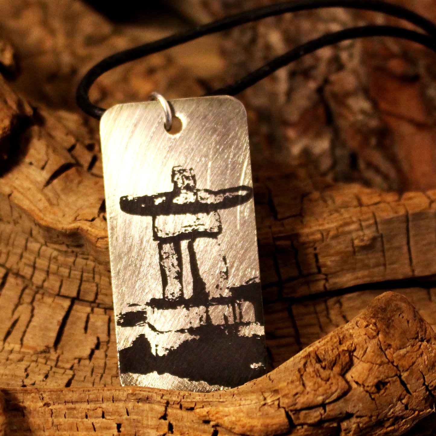 Etched Steel Pendant - Inukshuk