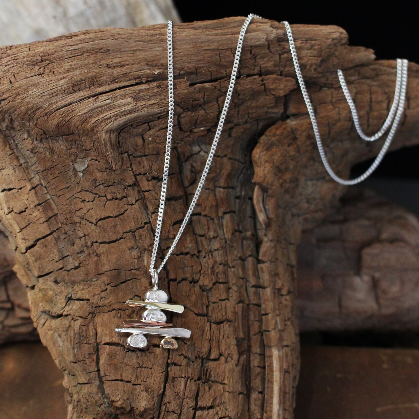 Inukshuk Handmade Sterling Silver and Gold Necklace
