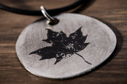 Etched-Steel Pendant - Maple Leaf