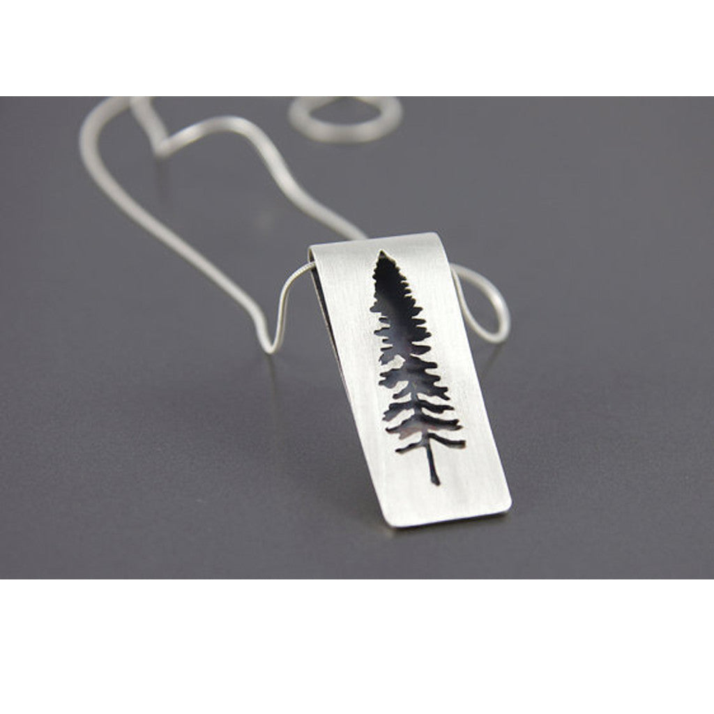 Sterling Silver Spruce Tree Folded Necklace