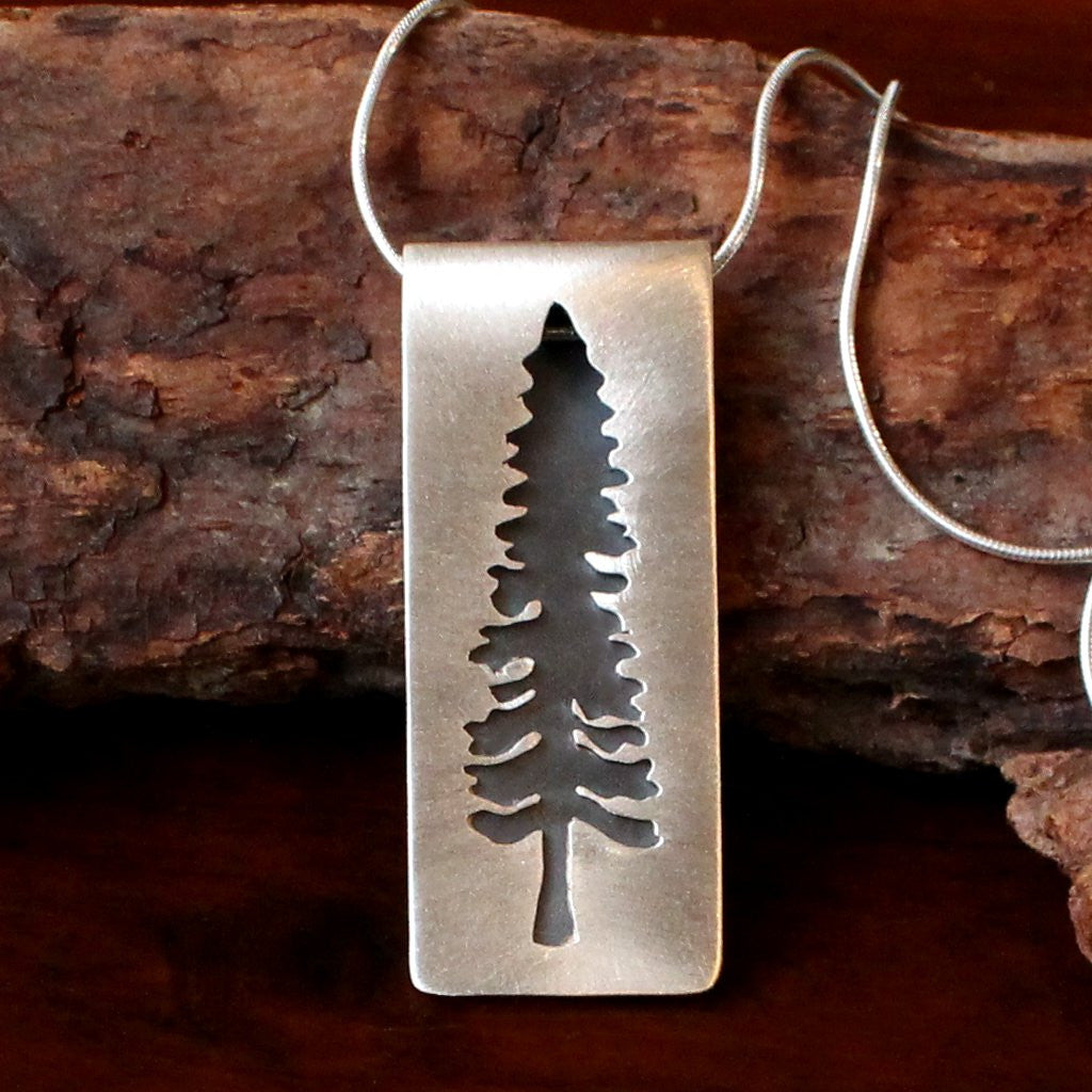 Sterling Silver Spruce Tree Folded Necklace