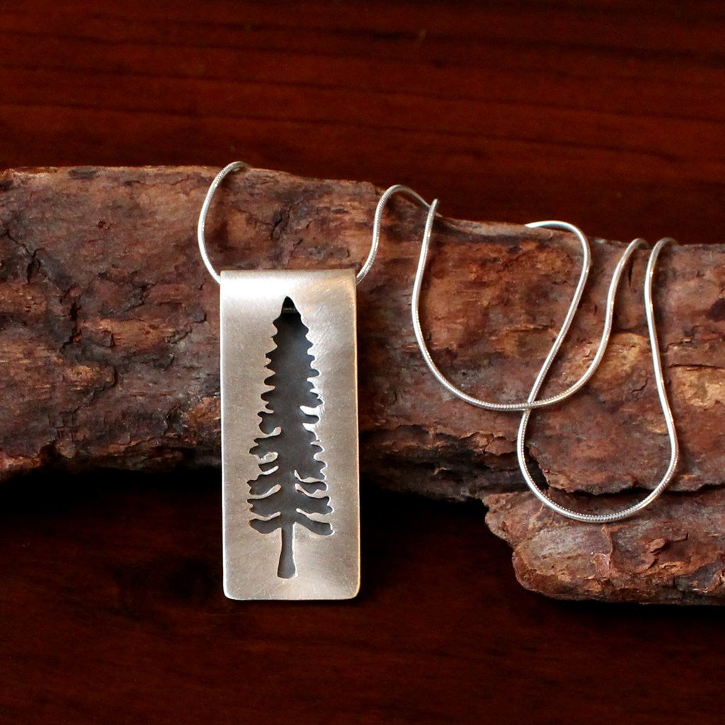 Sterling Silver Spruce Tree Folded Necklace